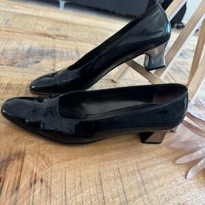 Ferragamo Patent Leather Black Silver Heels Pumps Heels Size 10.5